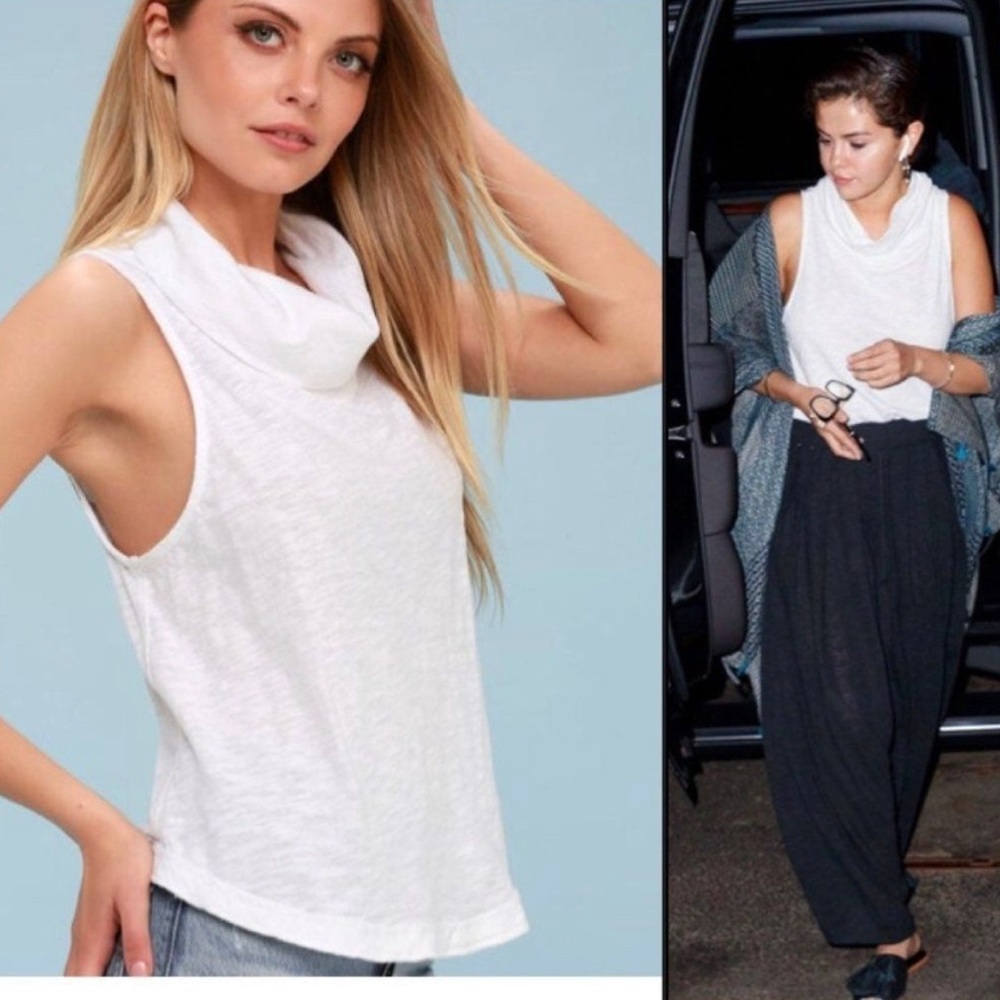 Free People White Cowl Neck Tank sz M